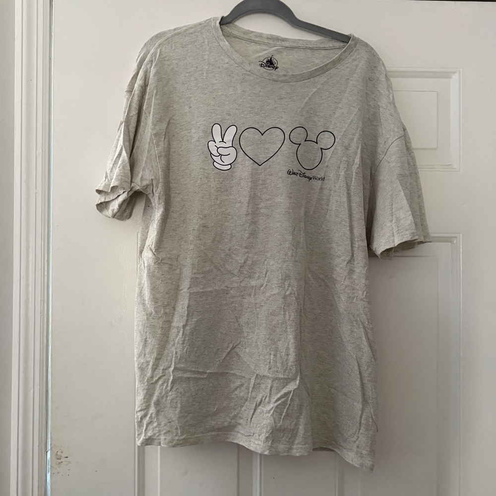 Walt Disney World Parks Peace Love Mickey T-Shirt Light Grey XL